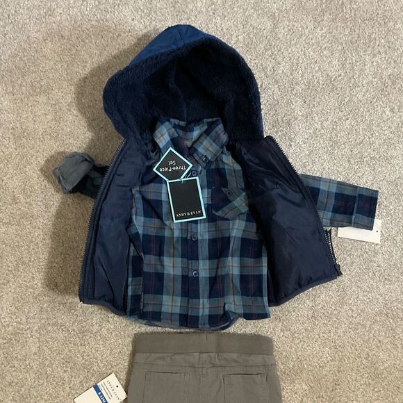 Andy and Evan infant boys 2pc Hooded Puffer Vest Shirt and Pants set 9-12M - Picture 6 of 16